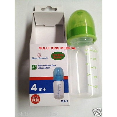 Feeding Bottle 125 Ml Medium Flow Silicone Teat 4 M+ Bpa Free Sister Brownes