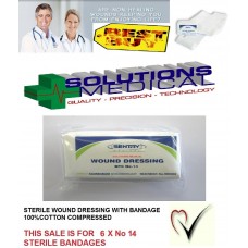 (No 14) STERILE WOUNDCARE DRESSING PAD WITH BANDAGE FIRST AID ESSENTIAL X6