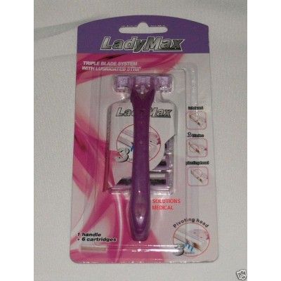 Triple Blade System With Lubricated Strip 1 Handle 6 Cartridges Pink Lady