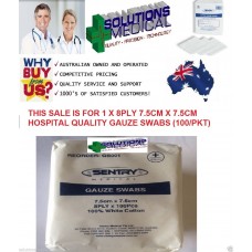(PKT 100) 7.5CM x 7.5CM x 8PLY SENTRY GAUZE SWABS FIRST AID WOUNDCARE