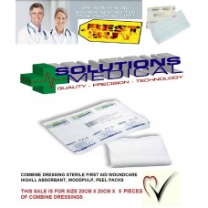 COMBINE DRESSINGS STERILE FIRST AID WOUNDCARE 20CM x20CM (x 5)