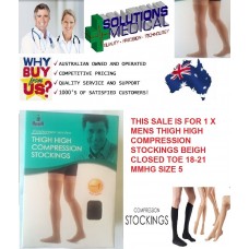 GRADUATED COMPRESSION STOCKINGS MENS THIGH HIGH BEIGE CLOSED TOE SIZE 5 OPPO
