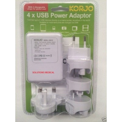 KORJO USB 4 PORT POWER ADAPTOR FOR WORLD TRAVEL 2.1AMP OUTPUT