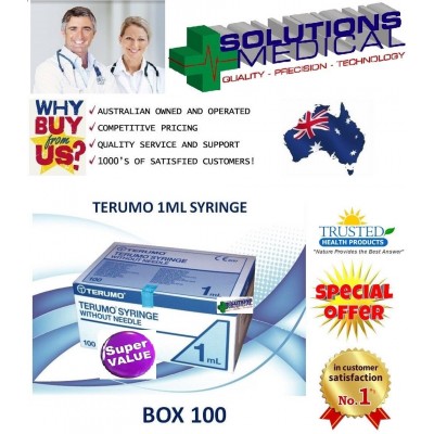BOX 100 X 1ml TUBERCULIN SYRINGE SLIP TIP PREMIUM LATEX FREE (NO NEEDLE) TERUMO