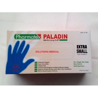 Gloves Paramedic Nitrile Long Cuff Xsmall 100/box Pharmatex Latex Free Paladin