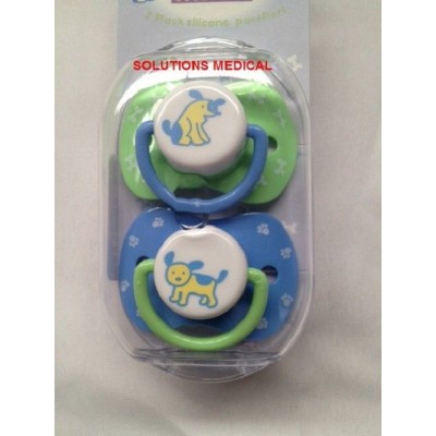 Dummy Infant 3 Months + Silicone Pacifier 2 Pack Green Blue Dog Pattern