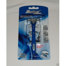TRIPLE BLADE SYSTEM WITH LUBRICATED STRIP 1 HANDLE 6 CARTRIDGES BLUE MEN