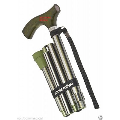 Luxury Folding Walking Stick Military Strips Design + Carry Bag Wrist Strap Switch Sticks