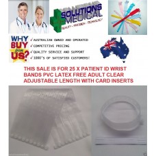 ID PATIENT WRIST BANDS PVC LATEX FREE ADULT ADJUSTABLE LENGTH CLEAR 25 PIECES