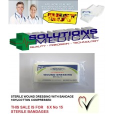 (No 15) STERILE WOUNDCARE DRESSING PAD WITH BANDAGE FIRST AID ESSENTIAL X6