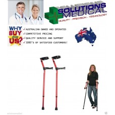CRUTCHES RED WITH ANATOMICAL GRIP ADJUSTABLE 18 POSITIONS BOTTOM 3 TOP