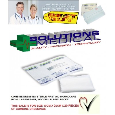 20 x COMBINE DRESSING PADS 10CM x 20CM, STERILE, NON-WOVEN, WOUND CARE FIRST AID