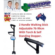 TWO HANDLED WALKING STICK WITH TORCH & SELF STANDING STOPPER