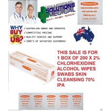 BOX 200 X 2% CHLORHEXIDINE ALCOHOL WIPES SWABS SKIN CLEANSING 70% IPA (FREE POSTAGE)