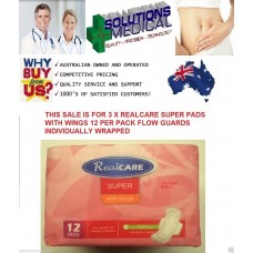 REALCARE SANITARY PADS WITH WINGS SUPER 12/PKT ALOE VERA x 3