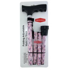 Folding Adjustable Walking Stick 73-85cm Black Cat Design With Strap