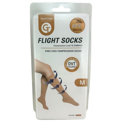 Travel Flight Socks Knee High Beige Copression Level 15-21MMHG 1pr