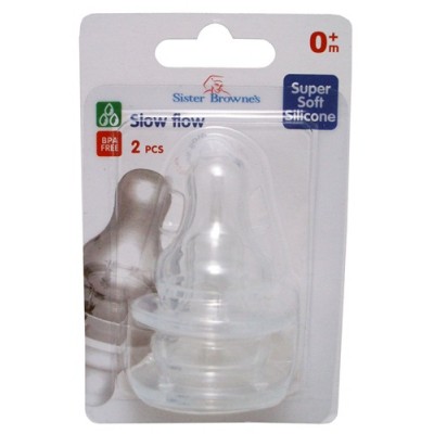 Sister Browne Teat Silicone Slow, Medium or Fast Flow 2pk