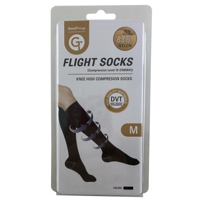 Travel Flight Socks Knee High Black Copression Level 15-21MMHG 1pr