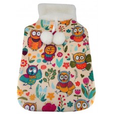 Hot Water Bottle Cover Owls Pattern With Pompoms