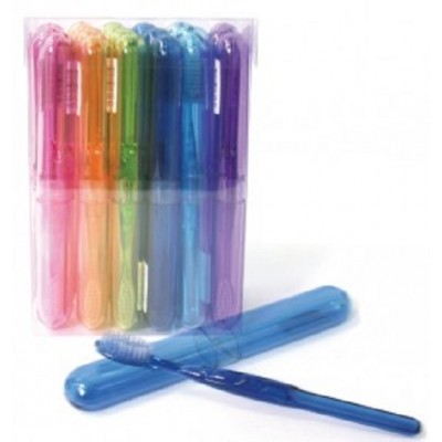 Toothbrush With Hard Plastic Cover Adult X 18 Pieces Mixed Colours