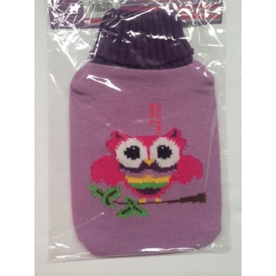 Hot Water Bottle Knitted Cover Owl Design (X1) Purple