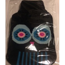 Hot Water Bottle Knitted Cover Dark Blue Owls Eyes Design (X1)