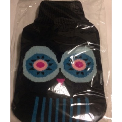 Hot Water Bottle Knitted Cover Dark Blue Owls Eyes Design (X1)