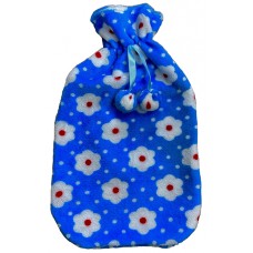 Hot Water Bottle Cover Blue Floral Pattern With Pompoms
