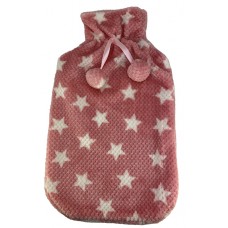 Hot Water Bottle Cover White Stars Pattern With Pompoms