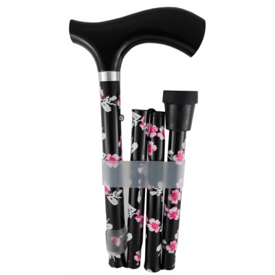 Walking Stick Adjustable Folding Aluminium Blossom Design 77-89cm