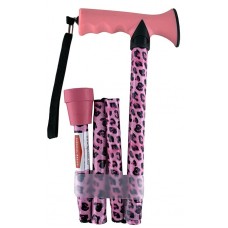 Surgical Basics Walking Stick Pink Leopard Pattern Folding With Strap Adjustable Height 73-85cm 