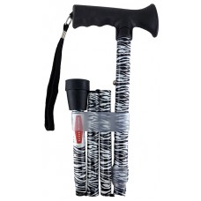 Surgical Basics Walking Stick Zebra Pattern Folding With Strap Adjustable Height 73-85cm 