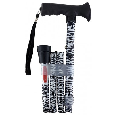 Surgical Basics Walking Stick Zebra Pattern Folding With Strap Adjustable Height 73-85cm 