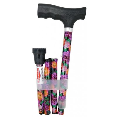 Walking Stick Floral Aluminium Folding Height Adjustable Cane 73-85cm