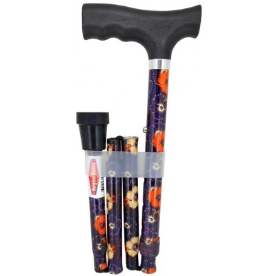 Walking Stick Hibiscus Aluminium Folding Height & Adjustable Cane 73-85cm