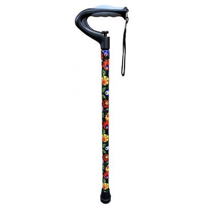 Walking Stick Dark Floral Push Button Adjustable 66-106cm