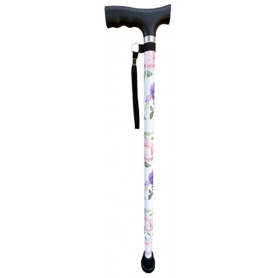 Walking Stick Adjustable Light Rose Design 72-95cm With Wrist Strap
