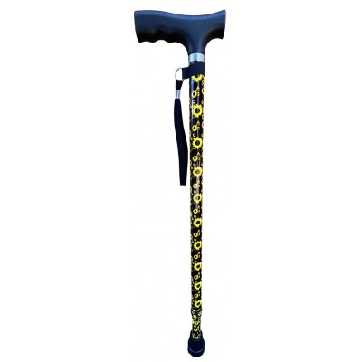 Walking Stick Adjustable Sunflower Design 72-95cm With Wrist Strap
