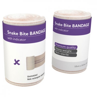 Snake Bite Bandages With Compression Indicator 10cm Width X 4.5m Stretched x6 Pieces