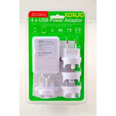 Korjo Usb 4 Port Power Adaptor For World Travel 2.1amp Output