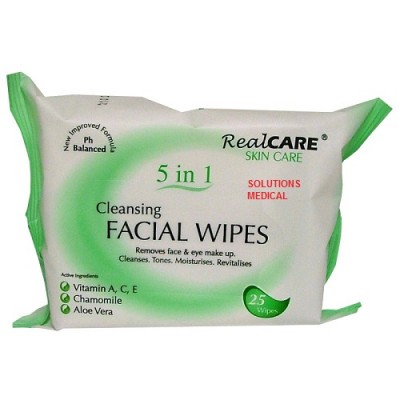 Real Care Facial Cleansing Skin Care Wipes X4 Pkts Vitamin A,c,e, Chamomile Aloe