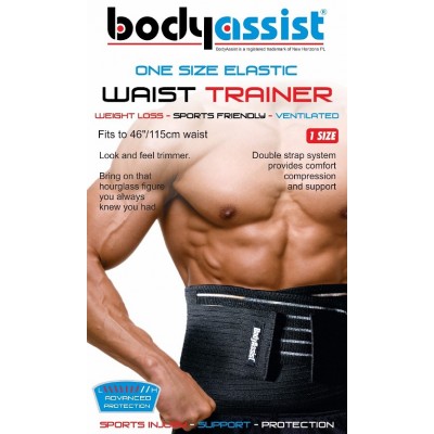 Bodyassist One Size Elastic Waist Trainer Sports Black Double Strap Weight Loss Back