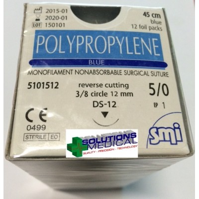 Sutures Polypropylene Blue 5/0 Monofilament Nonabsorbable Reverse Cutting Smi Sale Item Exp 04/23