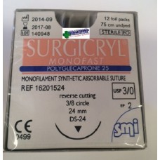 Sutures Box 12 Size 3.0 Usp Monofilament Synthetic Absorbable Polyglecaprone 25 Monofast Surgicryl 75cm Undyed Smi