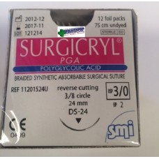 Sutures Box 12 Size 3.0 Usp Absorbable Polyglycolic Acid Surgicryl 75cm Undyed Smi