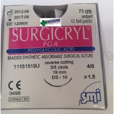Sutures Box 12 Size 4.0 Usp Absorbable Polyglycolic Acid Surgicryl 75cm Undyed Smi