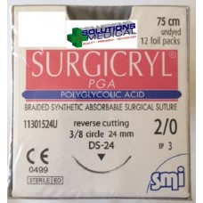 Sutures Box 12 Size 2.0 Usp Absorbable Polyglycolic Acid Surgicryl 75cm Undyed Smi