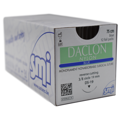 Daclon 2/0 Rc24mm 75cm Surgical Sutures Nylon Non Absorbable Monofilament 12/box