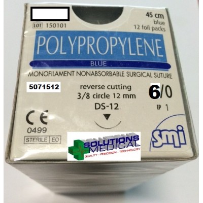 Sutures Polypropylene Blue 6/0 RC 3/8 Circ DS 12mm 45cm Blue Smi